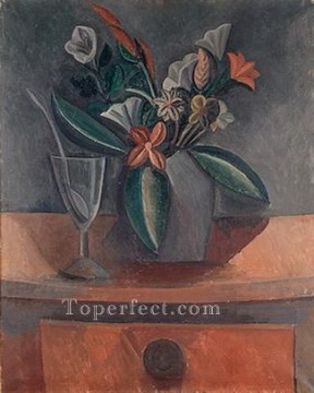 company of captain reinier reael known as themeagre company Painting - Vase of flowers glass of wine and spoon 1908 cubist Pablo Picasso